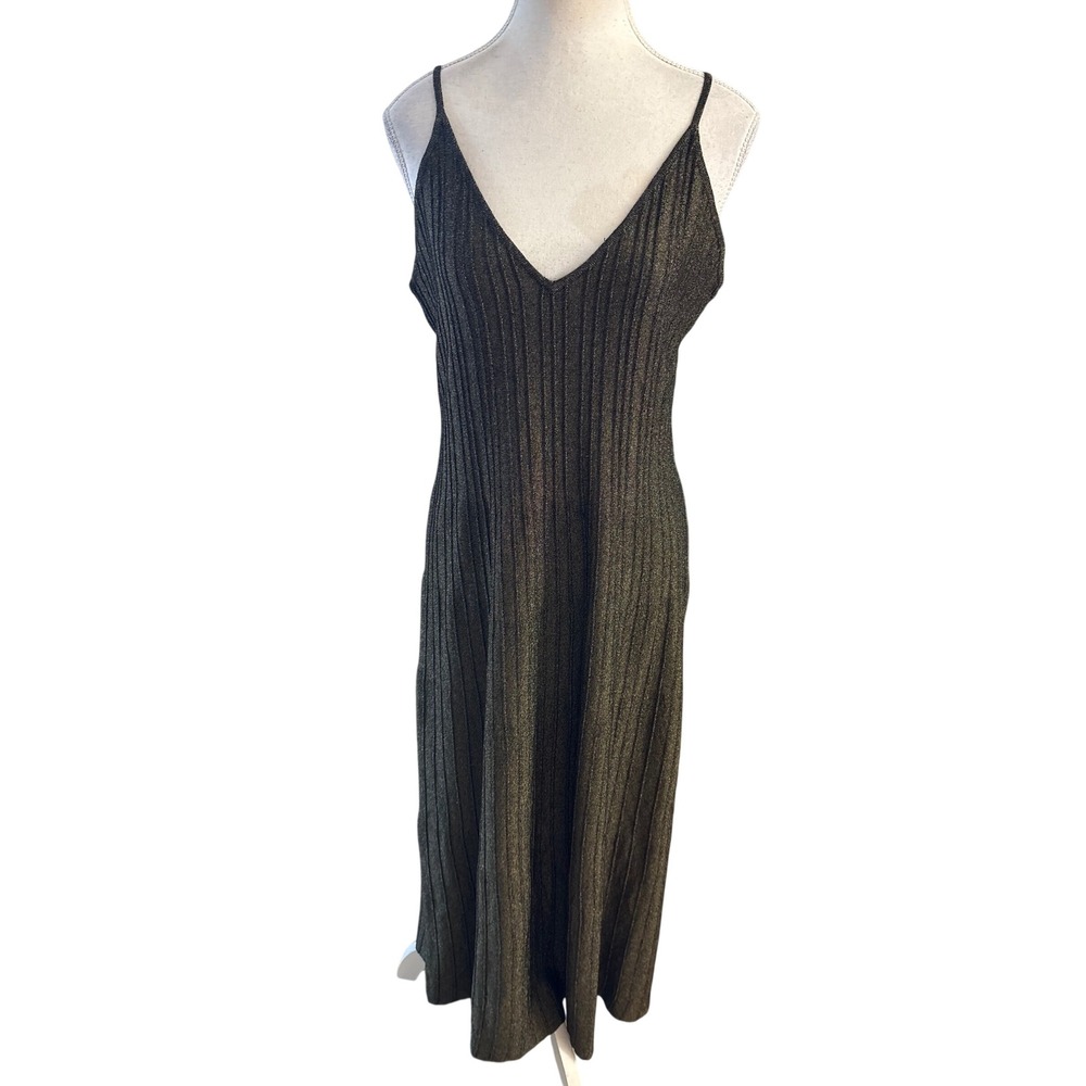 MISA Los Angeles Pleated Sleeveless Metallic Midi Dress Size Medium Party
